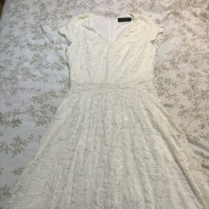 Elegant White Lace Tea Length Dress